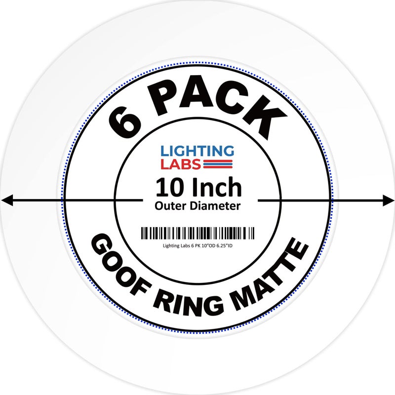 Lighting Labs 6 Pack Matte White Goof Trim Ring for Recessed Can Lighting Down Light, Outer Diameter 10 Inches, Inner Diameter 6.2 Inches - Image 1
